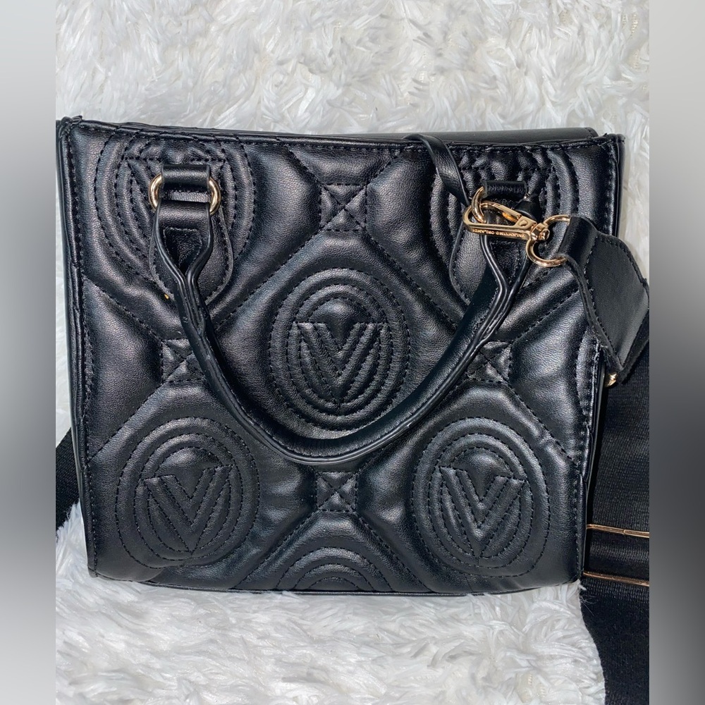 Valentino Orlandi NWOT Crossbody Black Quilted Satchel with Gold Hardware